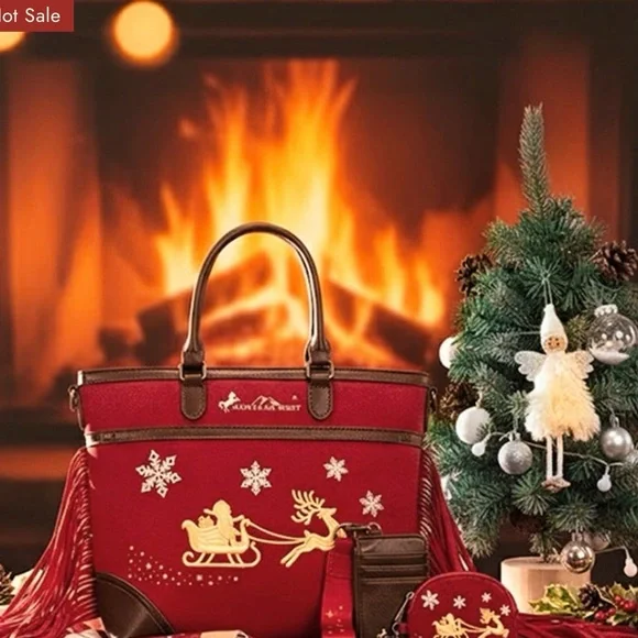 Montana West Festive Red and Brown Tote - Picture 3 of 5